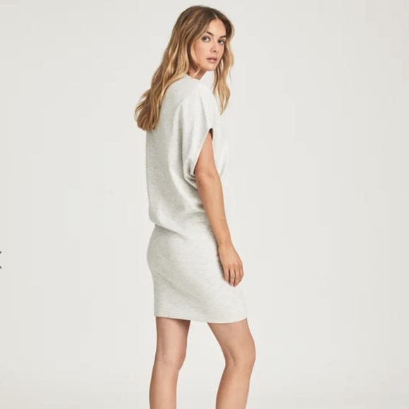 REISS   LACEY  COTTON WOOL BLEND JERSEY MINI DRESS GREY MELANGE - Picture 3 of 6